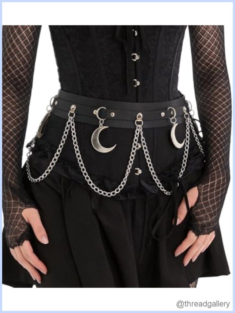 Adjustable Chain Waist Belt Faux Leather Strap Moon Charm Punk Gothic